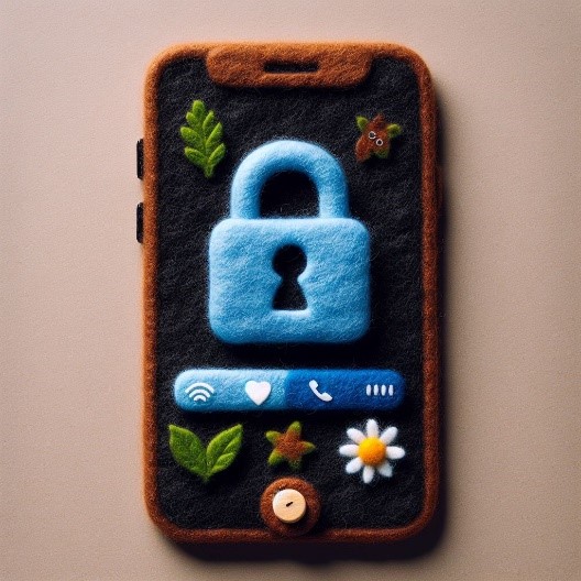 Prompt: „Filzkunst: ein Smartphone auf dem die Privatsphäreeinstellungen geöffnet sind“